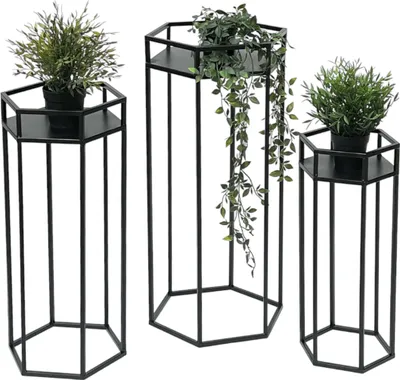 Produktbild von DanDiBo Blumenhocker Metall Schwarz 6eck Blumenständer Beistelltisch 96453 3er Set Pflanzenständer Blumensäule Modern Pflanzenhocker