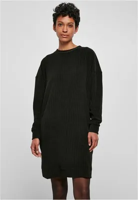 Produktbild von Damenkleid Urban Classics, Samt, Rippstrick, Rundhalsausschnitt, Schwarz - Größe XS