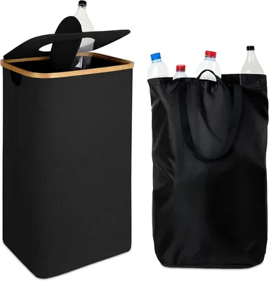 Zdjęcie produktu dla Kosze na odpady do segregacji odpadów, pojemność 100 litrów, z workami do prania - Pokrywa - Czarny - 70x42x34 cm