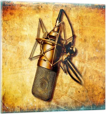 Produktbild von Bilder auf glas - Mikrofon Musik Lied - 60x60cm - Glasbilder - Wandbilder - Kunstdruck - zum Aufhängen bereit - Wanddekoration aus Glas - Glas Bilder - Wandbild auf Glas - Einteilig - GAC60x60-0525