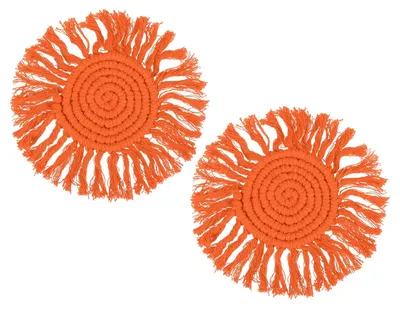 Boho-Getränkeuntersetzer, rund, handgewebt, orange, 2 Stk.