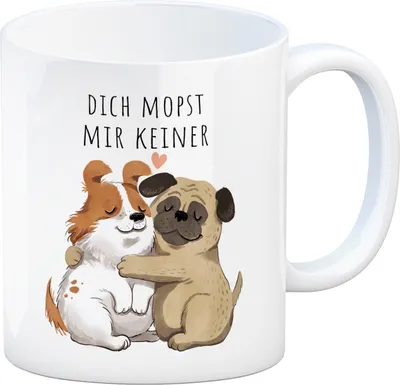 Produktbild von Mops Kaffeebecher mit Spruch Dich mopst mir keiner