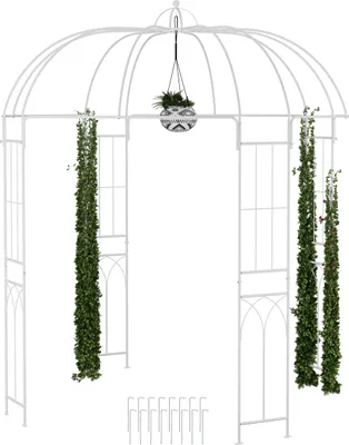 Image de Relaxdays Pavillon à roses en métal, dimensions : 269 x 211 x 211 cm, support pour plantes grimpantes, jardin, pavillon avec crochets, blanc