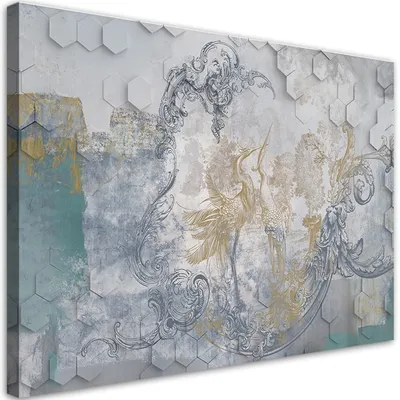 Produktbild von Leinwandbild Graue Vögel auf einem geometrischen Hintergrund 120x80 Feeby Blau bild für die wand bereit zum aufhängen