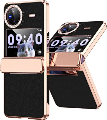 Produktbild von Handyhülle für Vivo X Flip, Scharnierschutz, Luxus Galvanisierter Litschi Glänzender Diamant Schutzhülle Schwarz
