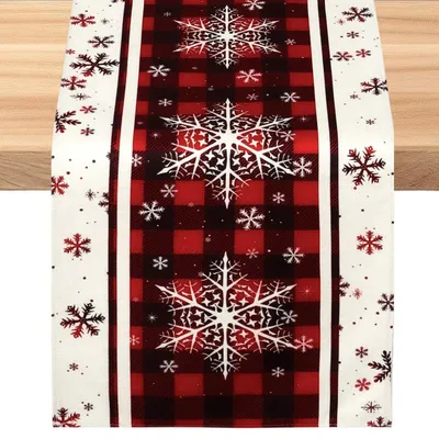 Obrázok produktu pre Vianočná obruska, 33x230 cm, červená, s motívom snehových vločiek, umývateľná