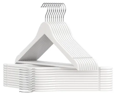 Produktbild von Holzkleiderbügel Set - Hosenbügel 20 Stück - Platzsparend - 360° drehbarer Haken - Für Hosen und Jacken - Weiß