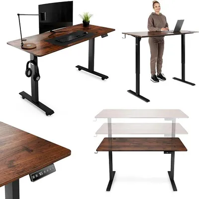 Imagen del producto de Escritorio eléctrico de altura ajustable, color marrón, 140x60 cm, marca Biago