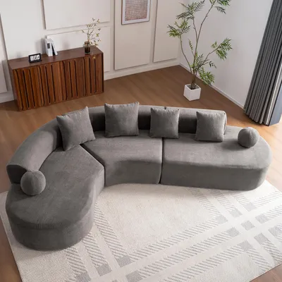 Produktbild von MODFU Ecksofa Chenille 6-Sitzer Big Sofa Polstermöbel wolkenweicher Komfort tiefe Sitzfläche mit 6 Kissen Wohnzimmer Grau 327 x 215 x 80 cm