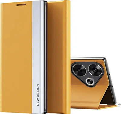 Produktbild von Xiaomi Poco F6 Hülle, Leder PolyurethanMagnetisch Klapphülle PC Innere Schutzhülle mit Standfunktion für Xiaomi Poco F6 /Redmi Turbo 3 Gelb