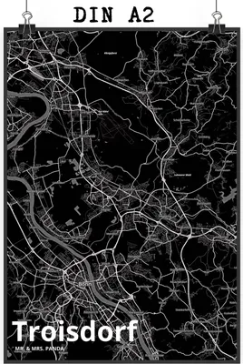 Produktbild von Mr. & Mrs. Panda Bild Troisdorf DIN A2 - Geschenk, Stadt Dorf Karte Landkarte Map Stadtplan, Wandbild, Kunstdruck, Plakat, Wandschmuck, drucke