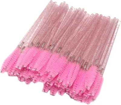 Produktbild von Famanu Wimperbürsten für Mascara und Augenbrauen, Kristallhandgriff, 50 Stück, Rosa