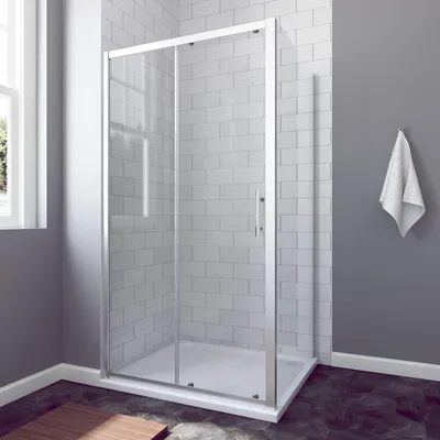 Produktbild von Duschkabine Eckeinstieg 130x75 cm AQUABATOS Schiebetür und Seitenwand Duschtür Duschwand Duschabtrennung 6mm ESG Höhe 185cm