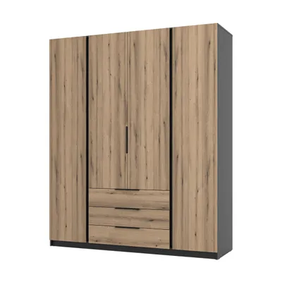 Produktbild von Garderobenschrank KORA I Schwarz/Eiche Evoke Drehturschrank, 3 Schubladen - Kleiderschrank für Flur, Diele, Schlafzimmer, Ankleideraum mit viel Platz