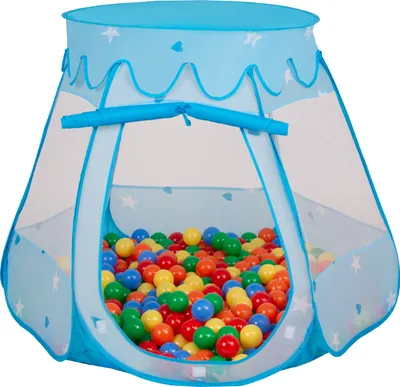 Obrázek produktu pro Selonis dětský stan na hraní 105X90cm/600 míčků Hradní domeček Pop Up Ballpit Plastové míčky pro děti, Modrá:Žlutý-Zelená-Modrá-Červená-Orange