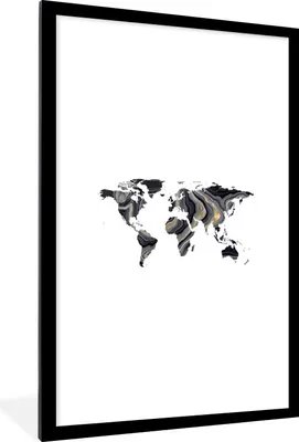 Produktbild von MuchoWow® Gerahmtes Poster Weltkarte - Farbe - Gold 60x90 cm - Poster mit Schwarzem Bilderrahmen Wandposter Rahmen Foto Bilder - Dekoration - Wandposter Wohnzimmer - Hochwertig