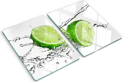 Produktbild von Tulup Glas Herdabdeckplatte - 2x40x52 cm - Glaskeramikkochfeld-Abdeckung Spritzschutz Glasabdeckplatte Kochplattenabdeckung und Schneidebrett - Zweiteilig - Essen & Getränke - Limetten und Wasser - Grün