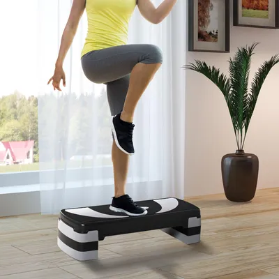 Produktbild von Aerobic Stepper 3-stufig höhenverstellbar, Steppbrett Fitness Cardio, Kunststoff, Schwarz+Grau | 80x31x20 cm | 10/15/20 cm Höhe | rutschfest