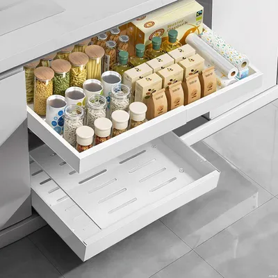 Produktbild von Ausziehbarer Schrankorganizer - Hochwertiger Kohlenstoffstahl - Weiß - 32-52 cm