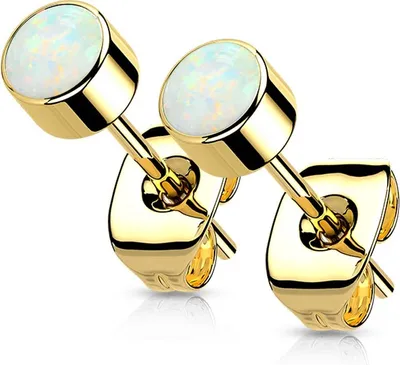 Produktbild von viva-adorno Titan Ohrstecker Ohrringe 4mm synth. Opal rund Damen Damenohrstecker Z565, gold