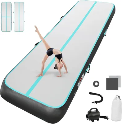 Image de Tapis de gymnastique gonflable, 4 mètres, avec pompe à air électrique