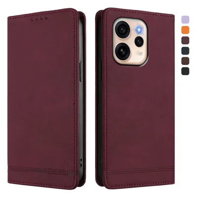 Produktbild von Hülle für Oppo Reno15 5G, Retro Kunstleder Ständer Klapphülle mit Kartenfächer und Magnetische Rot