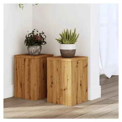 Produktbild von Pflanzenständer 2 Stück, Blumenständer, Dekosäule für Pflanzen, Blumenhocker, Blumentisch, Blumentopfhalter, Artisan-Eiche 20x20x30 cm, Holzwerkstoff