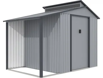 Produktbild von Gerätehaus aus Metall mit Unterstand "Madras" - 9,12 m² - 355 x 257 x 237 cm - Grau