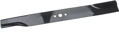 A black lawnmower blade is shown against a white background.