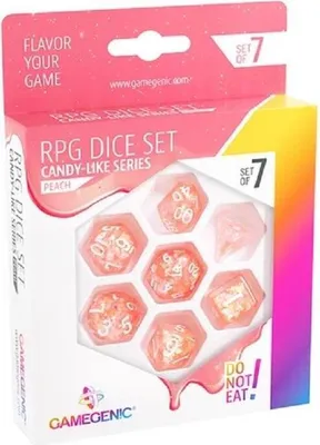 Produktbild von Candy-like Peach RPG Würfelset 7-teilig, Glitzer, Polyedrisch