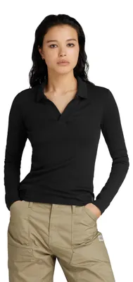 Productafbeelding van G-Star RAW dames poloshirt, ribstructuur, slim fit, zwart (dk Black D24513-D527-6484), maat L