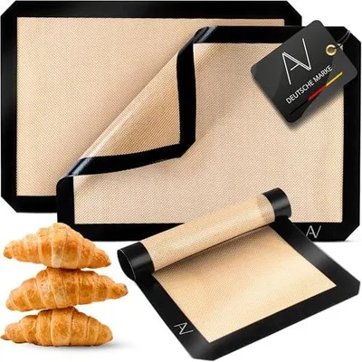Produktbild von AVANA Backmatte aus Silikon (3er Set) Wiederverwendbare Backfolie Silikonmatte Antihaftbeschichtung Rutschfest Teigmatte Hitzebeständige Backunterlage