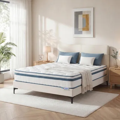 Image de Matelas à ressorts, 9 zones, matelas à ressorts ensachés de 25 cm, matelas rafraîchissant au gel, orthopédique, fermeté moyenne H3, tissu Lyocell