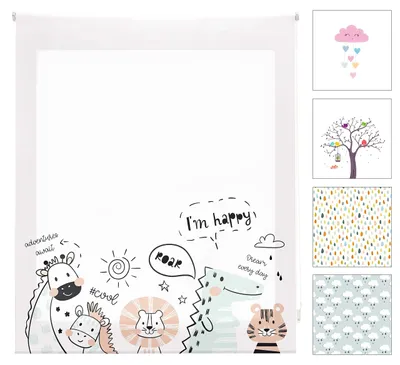 Kinder-Rollo mit Tiermotiv, 90x180 cm, halbtransparent, Polyester