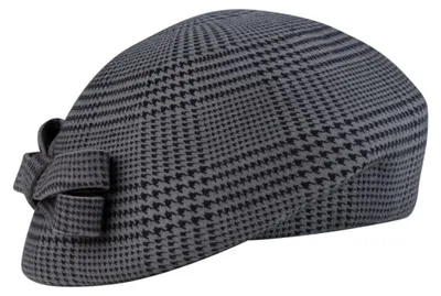Fiebig schicker asymmetrischer Pillbox-Filzhut mit Schleife in grau-schwarz