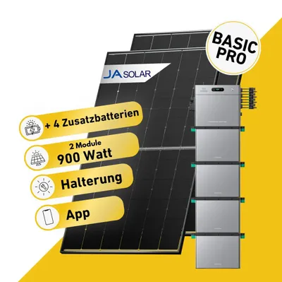 Produktbild von Balkonstrom Balkonkraftwerk 900W Solaranlage mit Speicher | 4xZusatzspeicher | 2xSolarmodul Bifazial | Zendure SolarFlow 2400 Pro