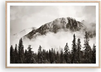Produktbild von Gerahmtes Poster - Rahmen in heller Eiche - Nebel Berg Wald - 100x70 cm - Wand Bild - Wanddeko - Wandbilder - Kunstposter - Wandposter - Bilderrahmen - Bilder - Kunstdruck - P2NAA100x70-4936