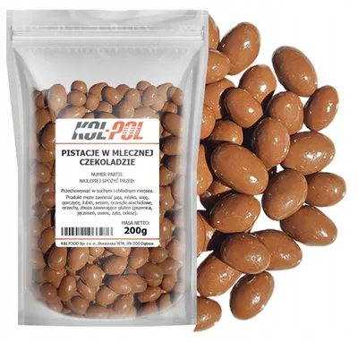 Zdjęcie produktu dla PISTACJE W CZEKOLADZIE MLECZNEJ 200g Prażone pistacje wysoka jakość Kol-Pol