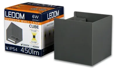 Imagen del producto de Aplique de pared LED gris, IP54 - 2x3W - Color de luz opcional - Ángulo de iluminación ajustable