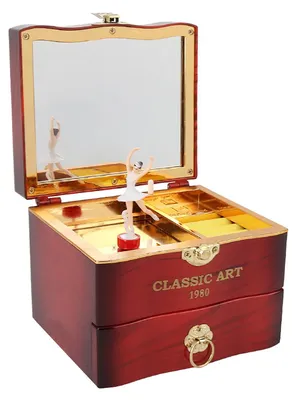 Imagen del producto de Caja de almacenamiento para joyas con motivos musicales - Caja de joyas vintage - Regalo ideal para niñas - Color marrón - Diseño de una niña bailando - Perfecta para anillos y collares...