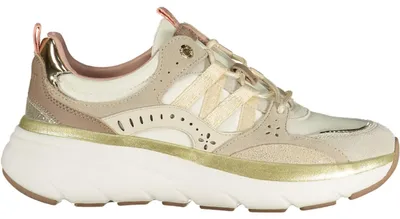 Produktbild von Beiger Damensneaker mit gold-rosa Details und Logo-Print