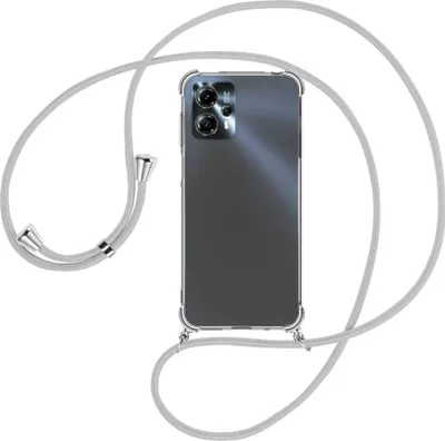 Produktbild von Handykette Backcover-Schutzhülle mit Band (Metall silberfarben) für Motorola Moto G13, Moto G23 (6.5'') - silbergrau