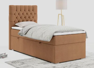 Produktbild von Einzelbett - Boxspringbett 90x200 mit Bettkasten und Matratzentopper - PERA 90 - links - Orange - H3
