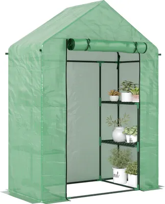 Zdjęcie produktu dla Tunel foliowy Outsunny z 6 półkami, szklarnia ogrodowa typu walk-in, szklarnia na pomidory, z rolowanym wejściem, inspekt, zielony, 141 x 72 x 191 cm