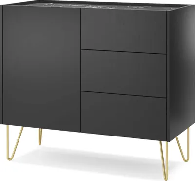 Produktbild von FURNLUX Sideboard Harmony Schwarz Und Gold 97cm / Hauptfarbe: Schwarz / Abmessungen: 97 x 83 x 37 cm