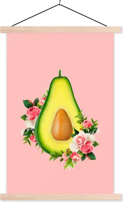 Produktbild von MuchoWow® Textilposter Blumen - Avocado - Stilleben 60x90 cm mit holzfarbenen Rahmen - Textil