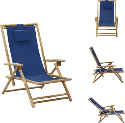 Image de vidaXL Chaise relax réglable bleu marine bambou et tissu - Chaises de jardin