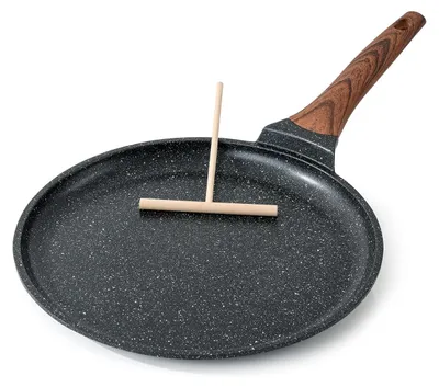 Crêpepfanne 30 cm, antihaftbeschichtet, Dosa-Pfanne mit Verteiler, schwarz