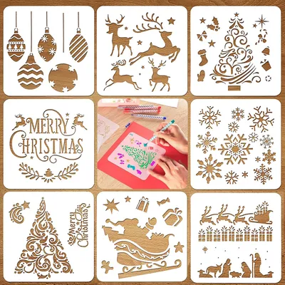8er-Set Weihnachtsschablonen, Kunststoff, 13x13 cm