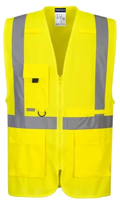 Imagen del producto de Chaleco ejecutivo de alta visibilidad Portwest, color amarillo, talla M, con grandes bolsillos